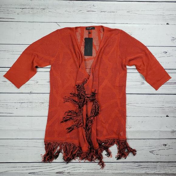 Miss Kelly 1999 Loose Knit Open Front Fringe Cardigan Sweater Women's Size Small - Picture 1 of 7